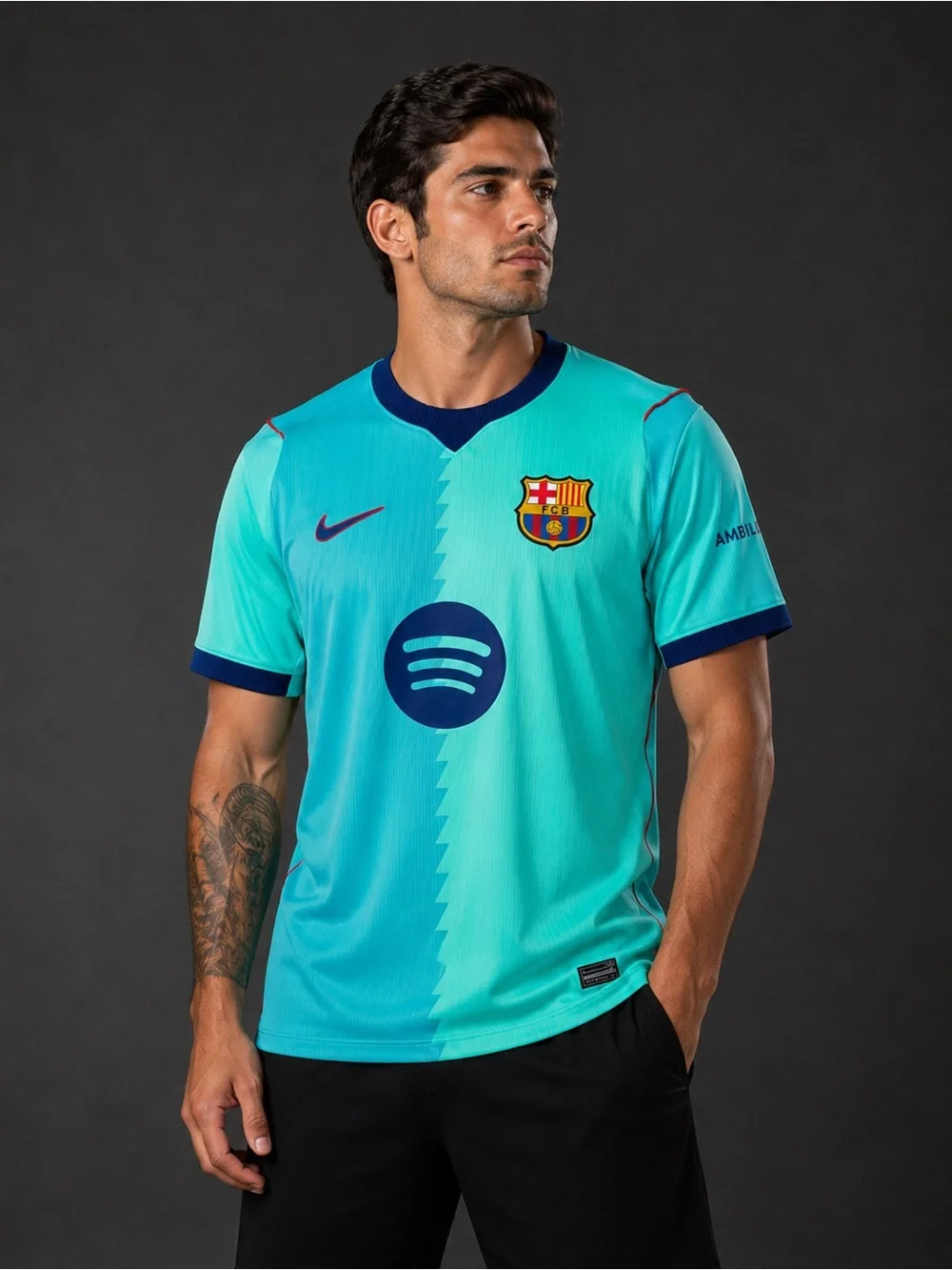 Nike FC Barcelona Teal Men’s Soccer Jersey with Navy Accents
